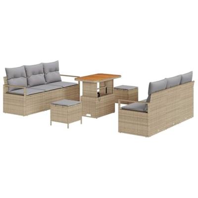 Tuinbankenset met kussen 9 pcs Beige poly rattan