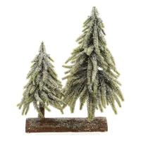 Kerstboom Dubbel Besneeuwd Houten basis (28 x 16 x 28 cm) - thumbnail