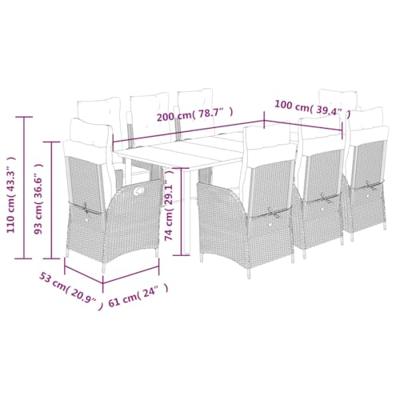 9-delige Tuinset met kussens poly rattan gemengd beige
