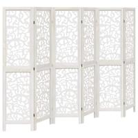 Kamerscherm met 6 panelen massief paulowniahout wit - thumbnail