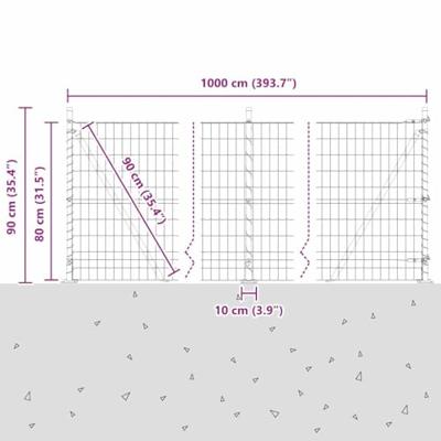 VidaXL Hek met paal grijs 0,8 x 10 m staal en pvc