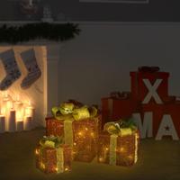 Kerstdecoratie geschenkdozen 3 st binnen/buiten rood - thumbnail