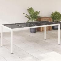 Tuintafel met glazen blad 190x90x75 cm poly rattan wit - thumbnail