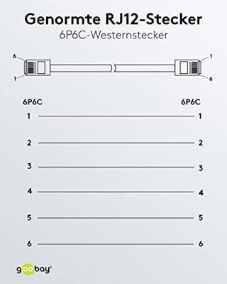 Goobay Telefoon (analoog) Kabel [1x RJ12-stekker - 1x RJ12-stekker] 10.00 m Zwart