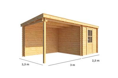Blokhut, tuinhuisje met overkapping Els-Liz 550 cm bij 250 cm diep lessenaarsdak 3 Warentuin Collection - Warentuin collection
