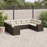 9-delige Loungeset met kussens poly rattan bruin - thumbnail