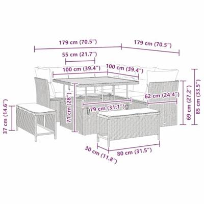 Tuinbankenset 8 pcs Beige poly rattan