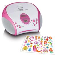 Lenco Boombox met CD-speler FM-radio en stickers Roze - SCD-24PK KIDS - thumbnail