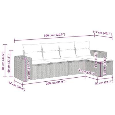 5-delige Loungeset met kussens poly rattan bruin