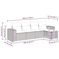 5-delige Loungeset met kussens poly rattan bruin - thumbnail