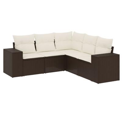 6-delige Loungeset met kussens poly rattan bruin