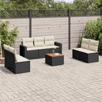 8-delige Loungeset met kussens poly rattan zwart - thumbnail