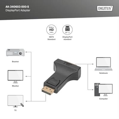 Digitus AK-340603-000-S DisplayPort / DVI Adapter [1x DisplayPort stekker - 1x DVI-bus 24+5-polig] Zwart