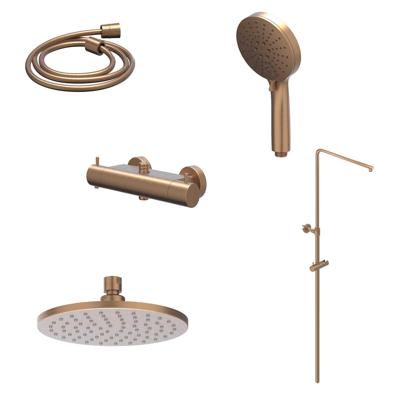 Regendoucheset IVY Bond Opbouw Thermostatisch 25 cm Medium Rond 3-Standen Handdouche Geborsteld Mat Koper PVD Regendoucheset IVY Bond Opbouw Thermostatisch 25 cm Medium Rond 3-Standen Handdouche Geborsteld Mat Koper PVD