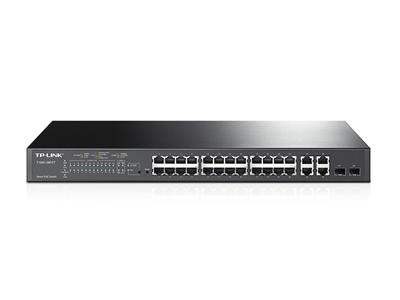 TP-Link T1500-28PCT 24 Port (Gigabit Smart PoE Switch, 4 Combo i7-slots, netwerkhub) 24-poorts Smart PoE + switch 4 Gigabit-Ethernet-Ports zwart