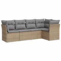 5-delige Loungeset met kussens poly rattan beige - thumbnail