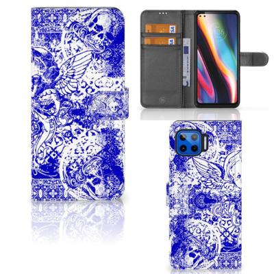 Telefoonhoesje met Naam Motorola Moto G 5G Plus Angel Skull Blauw Telefoonhoesje met Naam Motorola Moto G 5G Plus Angel Skull Blauw