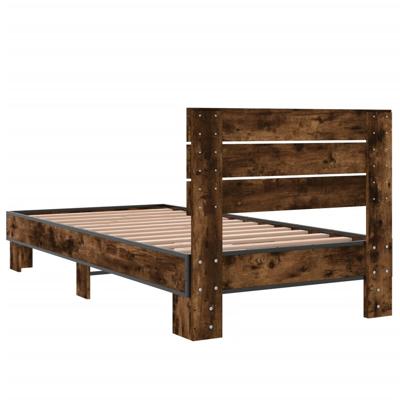 Bedframe bewerkt hout metaal gerookt eikenkleurig 120x200 cm