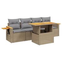 5-delige Loungeset met kussens poly rattan beige - thumbnail