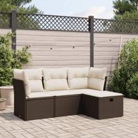 4-delige Loungeset met kussens poly rattan bruin - thumbnail