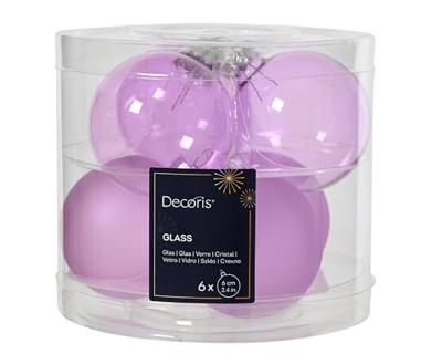 Kerstballen Glas Ø6cm Transparant Fris Lila 6st Kerstballen Glas Ø6cm Transparant Fris Lila 6st