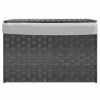 Wasmand met deksel 55,5x35x34 cm poly rattan grijs - thumbnail