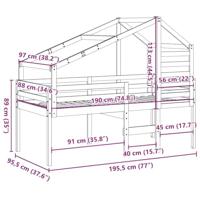 Hoogslaper met dak massief grenenhout wasbruin 90x190 cm - thumbnail