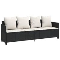 5-delige Loungeset met kussens poly rattan zwart - thumbnail