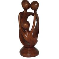 Houten Beeld Familie 3 Personen Gedraaid (ca. 27 x 8 x 8 cm) - thumbnail