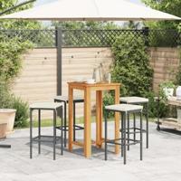 5-delige Tuinbarset massief acaciahout en poly rattan zwart - thumbnail