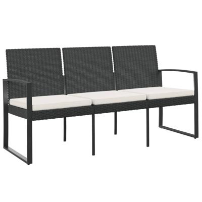 Tuinbank 3-zits met kussens polypropeen rattan zwart