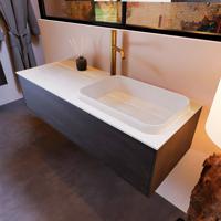 Badkamermeubelset Mondiaz Erin 120 cm met 1 Lade met RIDGE Wastafel Rechts Talc met 1 kraangat Greeploos Mat Antracite - thumbnail