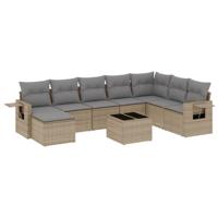 9-delige Loungeset met kussens poly rattan beige - thumbnail
