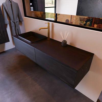 Badkamermeubelset Mondiaz Erin 150 cm met 2 Lades met RIDGE Wastafel Links Urban met 1 kraangat Greeploos Mat Antracite