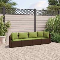 4-delige Loungeset met kussens poly rattan bruin - thumbnail