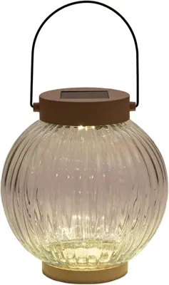 Anna's collection lantaarn solar 1led glas 15x14.5cm zand