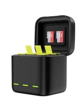 Telesin triple battery charger box voor GoPro Hero 9/10/11/12 met opbergruimte voor SD-kaarten