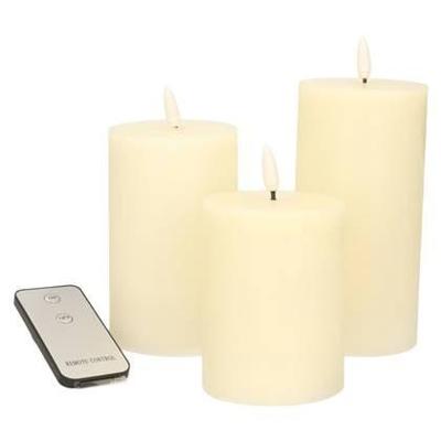 3St Ivoor Kaars Wax Rustiek 3D Lont 7,5X10/12,5/15Cm Afstandsbediening 3X3Aaa Anna's Collection - Annas collection