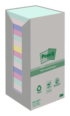 Post-it recycled notes Nature, 100 vel, ft 76 x 76 mm, pak van 16 blokken, geassorteerde kleuren