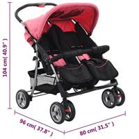 VidaXL Tweelingkinderwagen staal roze en zwart - thumbnail