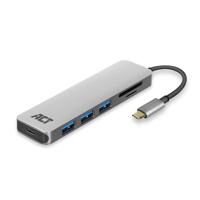 ACT USB-C Hub met USB-A, Kaartlezer, USB-C female met PD Pass-Through poort 55W - thumbnail