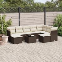 10-delige Loungeset met kussens poly rattan bruin - thumbnail