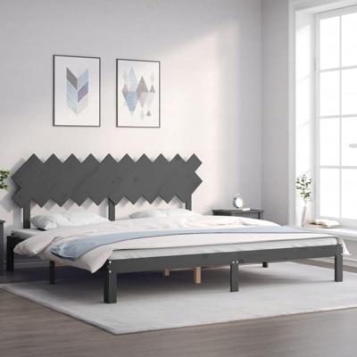 Bedframe met hoofdbord massief hout grijs 200x200 cm