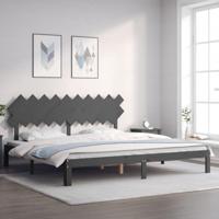Bedframe met hoofdbord massief hout grijs 200x200 cm - thumbnail