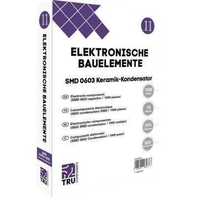 TRU COMPONENTS T1806P020 Keramische condensator assortiment SMD 0603 50 V 10 % (l x b) 1.6 mm x 0.8 mm 1000 onderdelen Tape cut TRU COMPONENTS T1806P020 Keramische condensator assortiment SMD 0603 50 V 10 % (l x b) 1.6 mm x 0.8 mm 1000 onderdelen Tape cut