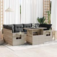 7-delige Loungeset met kussens poly rattan lichtgrijs - thumbnail