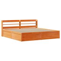 Bedframe met hoofdbord massief grenenhout wasbruin 200x200 cm - thumbnail