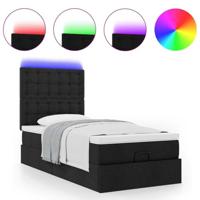 Ottoman bed met matras en LED's 100x200cm stof zwart - thumbnail