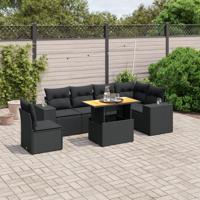 7-delige Loungeset met kussens poly rattan zwart - thumbnail