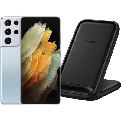 Samsung Galaxy S21 Ultra 128GB Zilver 5G + Samsung Wireless Charger Stand 15W Zwart
